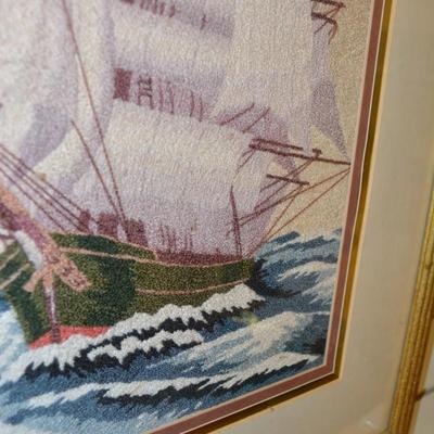 Framed & Matted Fiber Art Galleon 26.5"x20.5"