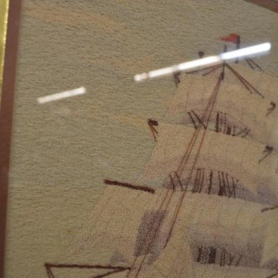 Framed & Matted Fiber Art Galleon 26.5"x20.5"