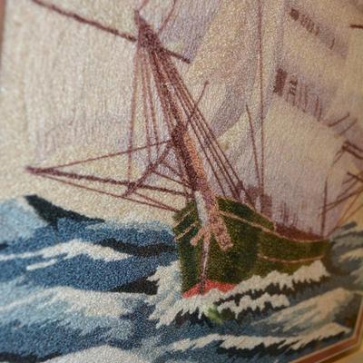 Framed & Matted Fiber Art Galleon 26.5"x20.5"
