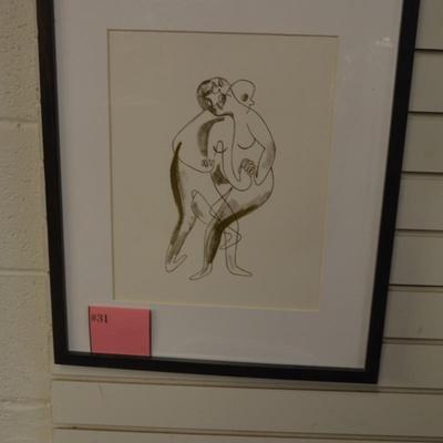 Framed/Matted Dancing Couple Print, R. Bremer 21x17