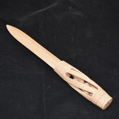 Hand-Carved Wooden Letter Opener 1988, Caged Spheres 10.75â€
