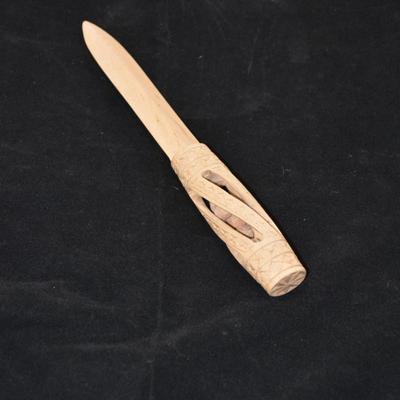 Hand-Carved Wooden Letter Opener 1988, Caged Spheres 10.75â€