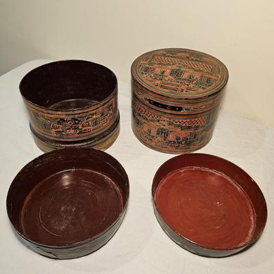 Burmese Lacquerware Betel Box & Hindu Goddess Plaque (BS-JS)