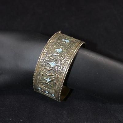 Vintage Sterling Berber Cuff Bracelet w/ Pin Closure, Blue Enamel 7.5â€, 63.0g