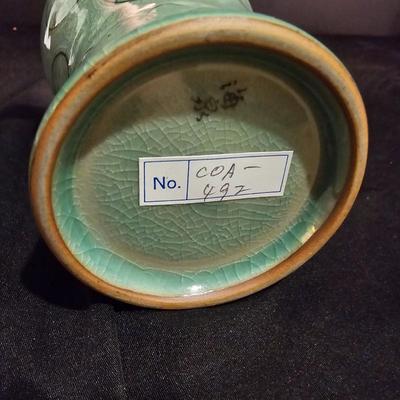 Pair of Celadon Crane Themed Vases (BS-JS)