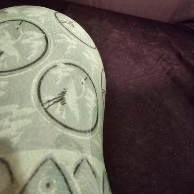 Pair of Celadon Crane Themed Vases (BS-JS)