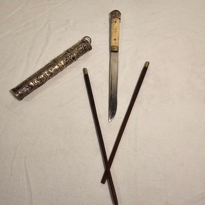 Vintage Brass & Wood Knife & Chopsticks Travel Set (BS-JS)