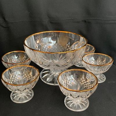 Longchamp Gold-Rimmed Crystal Dessert Bowls (K-KW)
