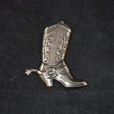 925 Sterling Silver Cowboy Boot Pin 2.25â€, 7.1g