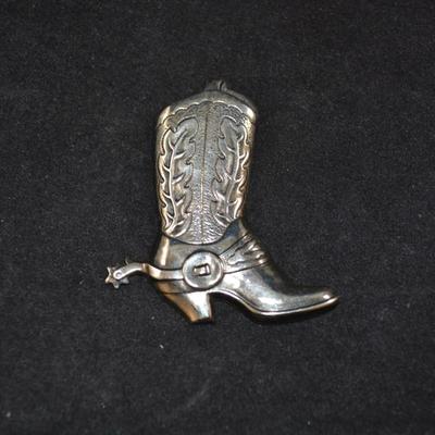 925 Sterling Silver Cowboy Boot Pin 2.25â€, 7.1g