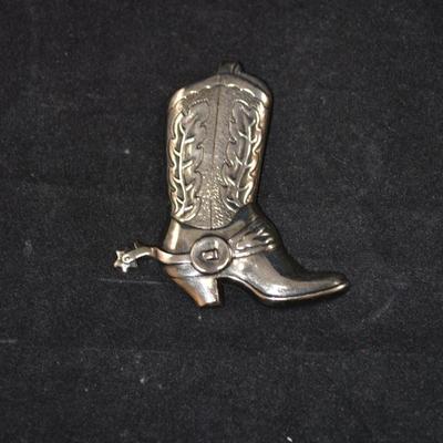 925 Sterling Silver Cowboy Boot Pin 2.25â€, 7.1g