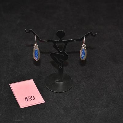 925 Sterling Silver & Sodalite Drop Earrings 4.8g