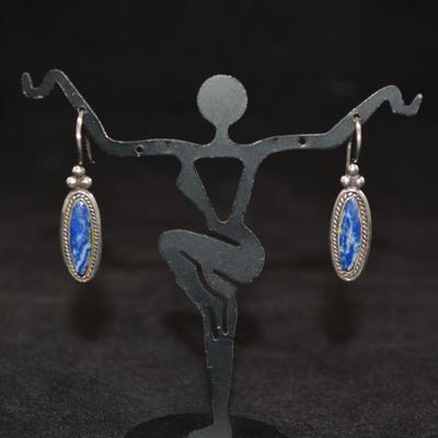 925 Sterling Silver & Sodalite Drop Earrings 4.8g