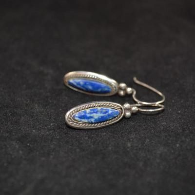 925 Sterling Silver & Sodalite Drop Earrings 4.8g