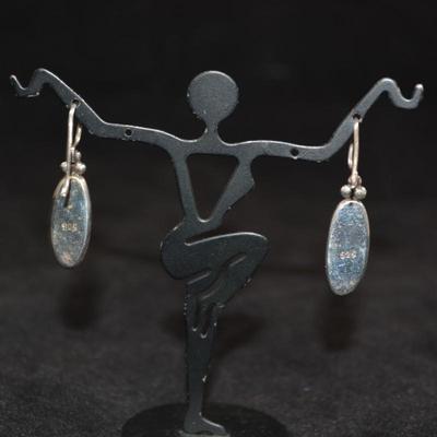 925 Sterling Silver & Sodalite Drop Earrings 4.8g