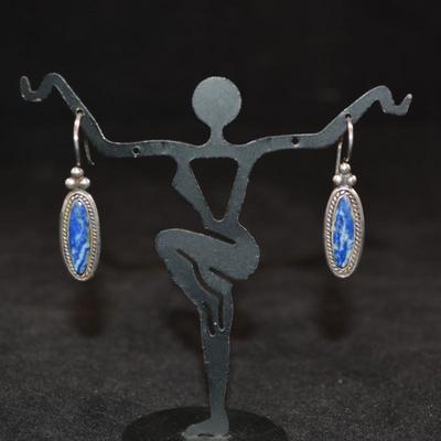 925 Sterling Silver & Sodalite Drop Earrings 4.8g