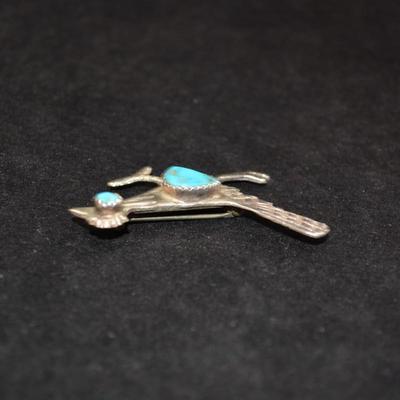 Sterling Silver & Turquoise Roadrunner Pin 2â€, 4.2g