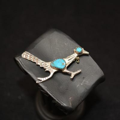 Sterling Silver & Turquoise Roadrunner Pin 2â€, 4.2g