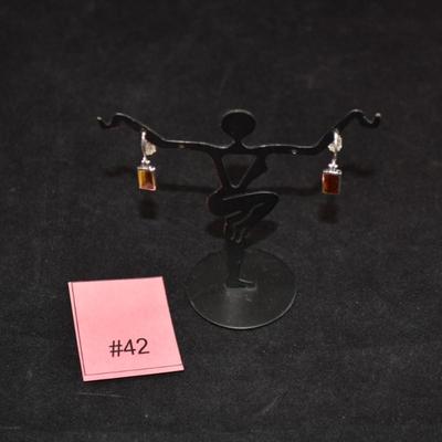 925 Sterling Silver & Jasper Drop Earrings 1.7g