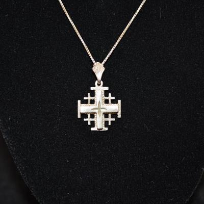925 Sterling Silver Chain w/ 925 Cross Pendant, Jerusalem 18â€, 4.2g