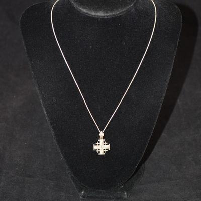 925 Sterling Silver Chain w/ 925 Cross Pendant, Jerusalem 18â€, 4.2g