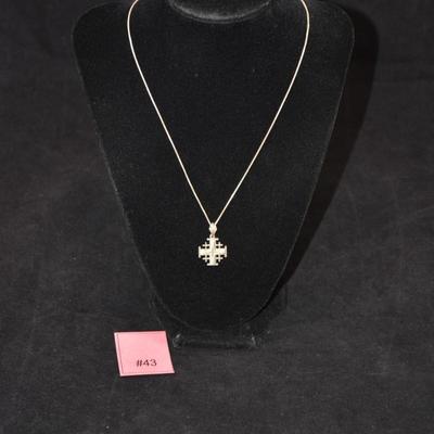 925 Sterling Silver Chain w/ 925 Cross Pendant, Jerusalem 18â€, 4.2g