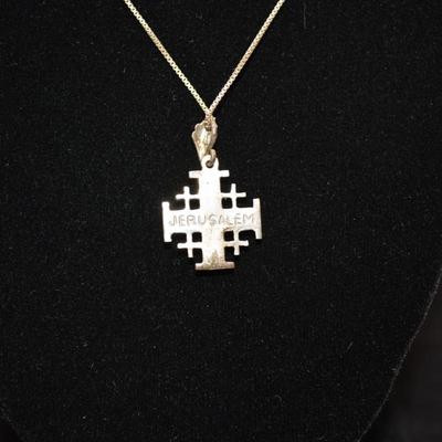 925 Sterling Silver Chain w/ 925 Cross Pendant, Jerusalem 18â€, 4.2g
