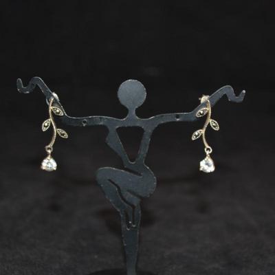 925 Sterling Silver w/ Marcasite & Quartz Floral Earrings 2.7g