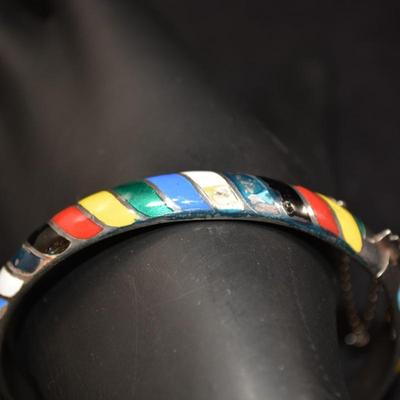 925 Sterling Silver Rainbow Enamel Paint Clasp Bracelet 7.5â€, 17.9g