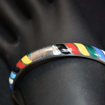 925 Sterling Silver Rainbow Enamel Paint Clasp Bracelet 7.5â€, 17.9g