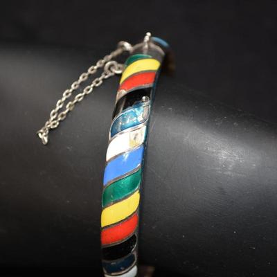 925 Sterling Silver Rainbow Enamel Paint Clasp Bracelet 7.5â€, 17.9g