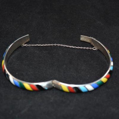 925 Sterling Silver Rainbow Enamel Paint Clasp Bracelet 7.5â€, 17.9g