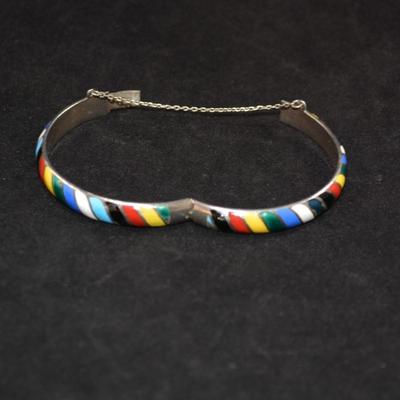 925 Sterling Silver Rainbow Enamel Paint Clasp Bracelet 7.5â€, 17.9g
