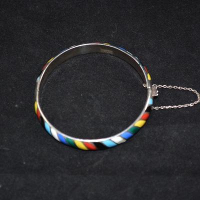 925 Sterling Silver Rainbow Enamel Paint Clasp Bracelet 7.5â€, 17.9g