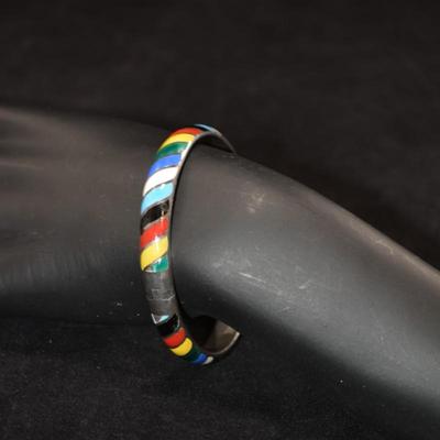 925 Sterling Silver Rainbow Enamel Paint Clasp Bracelet 7.5â€, 17.9g