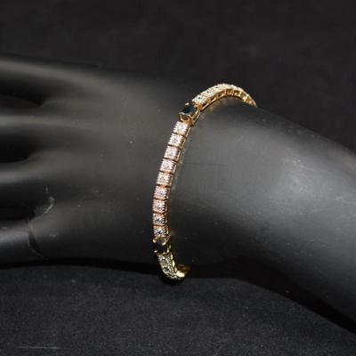 Gold-Tone 925 Sterling Silver Tennis Bracelet w/ Topaz 7.5â€, 11.3g