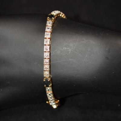 Gold-Tone 925 Sterling Silver Tennis Bracelet w/ Topaz 7.5â€, 11.3g