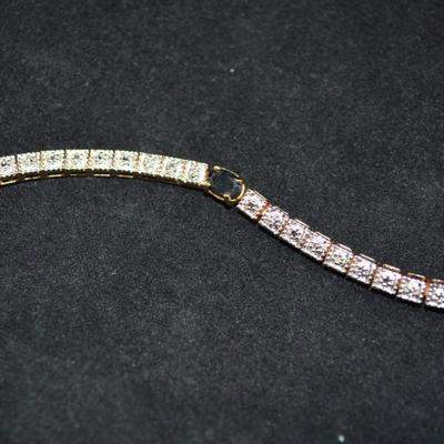 Gold-Tone 925 Sterling Silver Tennis Bracelet w/ Topaz 7.5â€, 11.3g