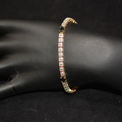 Gold-Tone 925 Sterling Silver Tennis Bracelet w/ Topaz 7.5â€, 11.3g
