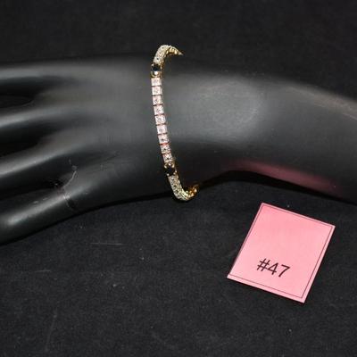 Gold-Tone 925 Sterling Silver Tennis Bracelet w/ Topaz 7.5â€, 11.3g