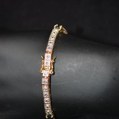 Gold-Tone 925 Sterling Silver Tennis Bracelet w/ Topaz 7.5â€, 11.3g