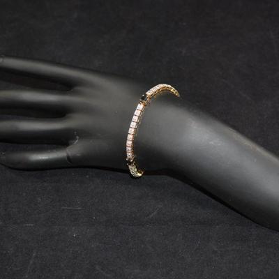 Gold-Tone 925 Sterling Silver Tennis Bracelet w/ Topaz 7.5â€, 11.3g