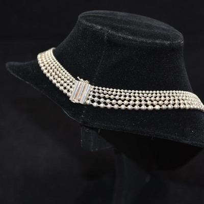 Beautiful 925 Sterling Silver Multi-Strand Bead Necklace 15â€, 50.7g