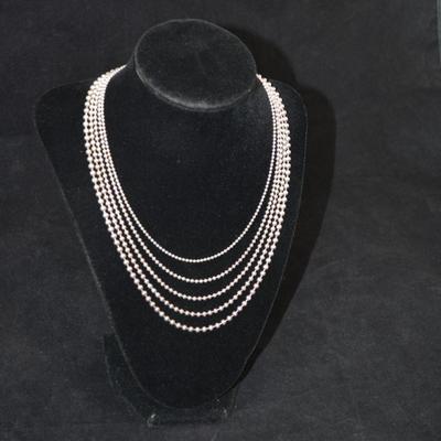 Beautiful 925 Sterling Silver Multi-Strand Bead Necklace 15â€, 50.7g