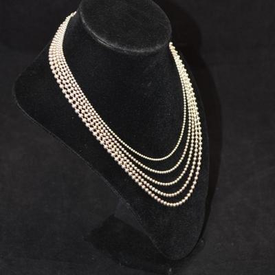 Beautiful 925 Sterling Silver Multi-Strand Bead Necklace 15â€, 50.7g