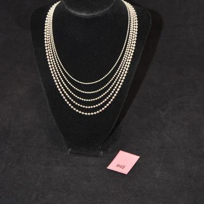 Beautiful 925 Sterling Silver Multi-Strand Bead Necklace 15â€, 50.7g