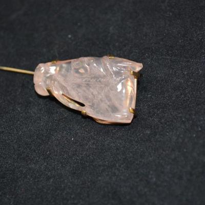 Antique/Vintage 10k Gold w/ Carved Rose Quartz Horsehead Brooch 6.1g