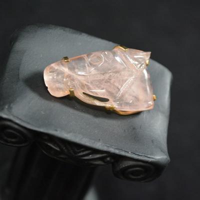 Antique/Vintage 10k Gold w/ Carved Rose Quartz Horsehead Brooch 6.1g