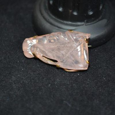 Antique/Vintage 10k Gold w/ Carved Rose Quartz Horsehead Brooch 6.1g