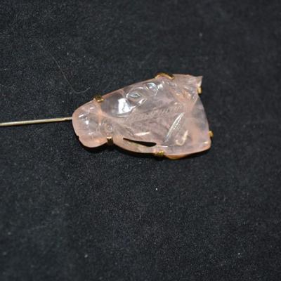 Antique/Vintage 10k Gold w/ Carved Rose Quartz Horsehead Brooch 6.1g